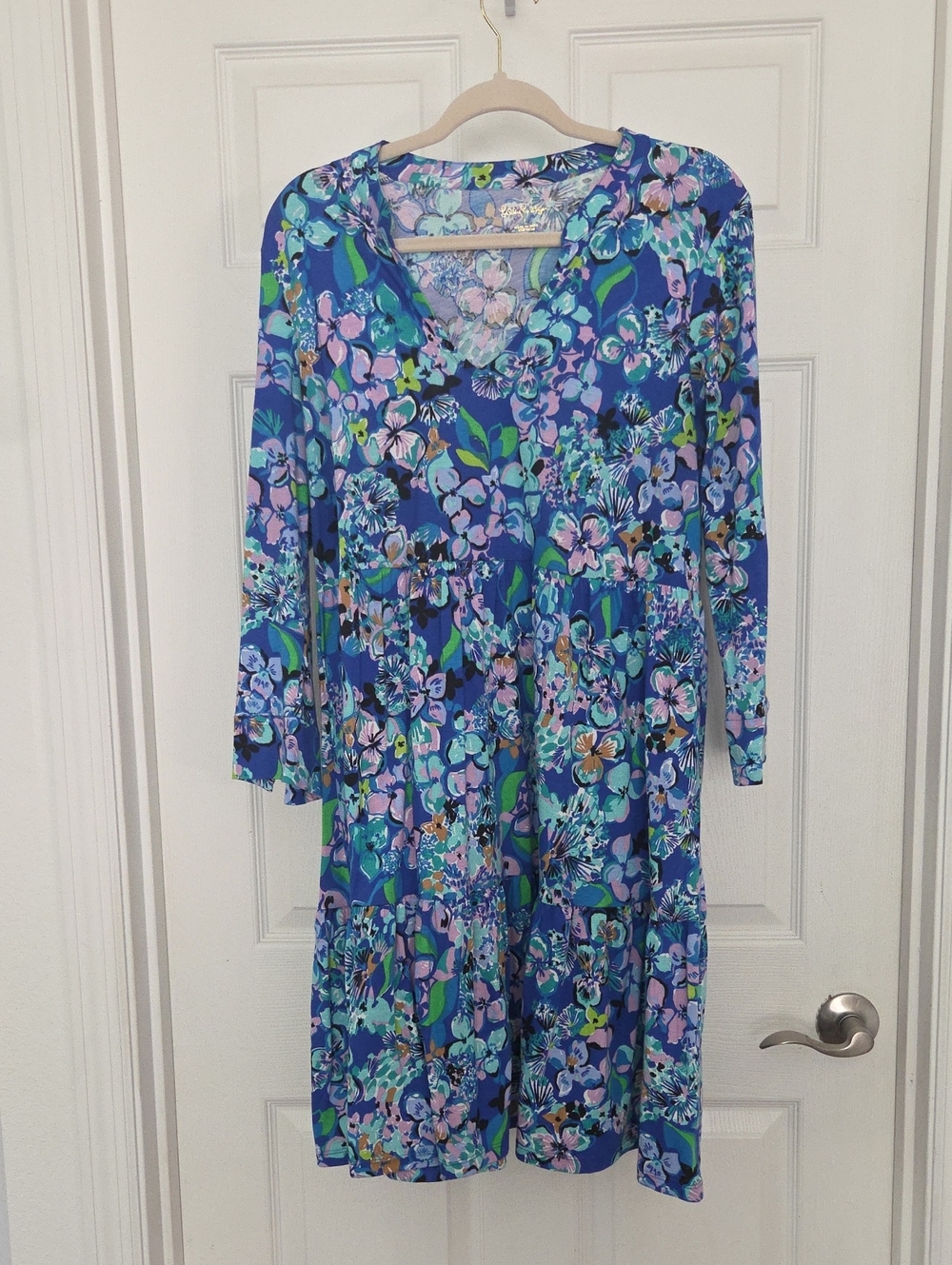 Lilly Pulitzer : Blue Floral V-Neck 3/4 Sleeve Dress